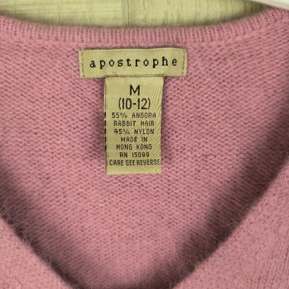 Vintage 90s Angora Blend Sweater V Neck Rose Pink Soft - Picture 2 of 4